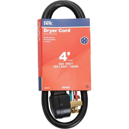 All-Source 4 Ft. 10/4 30A Dryer Cord DRC-SRDT-104-4
